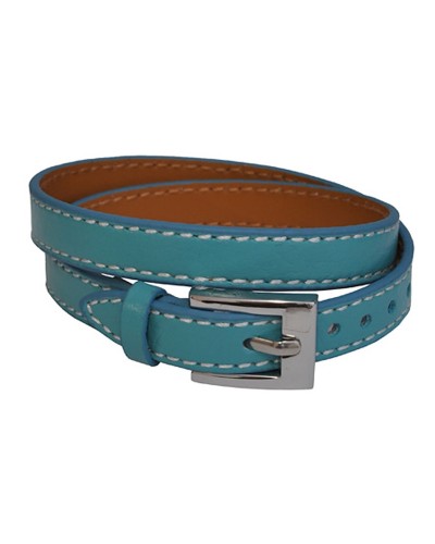 Bracelet cuir bleu ciel, bracelets en cuir pour femme, Boutique Toutacoo.
