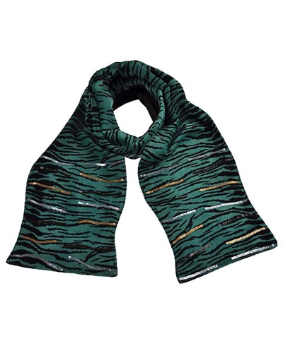 Echarpe zébrée velours verte, vente d'écharpes femme sur Toutacoo.