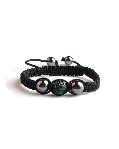 Bracelet Shamballa Vert Emeraude - 1 perle en strass - Toutacoo.