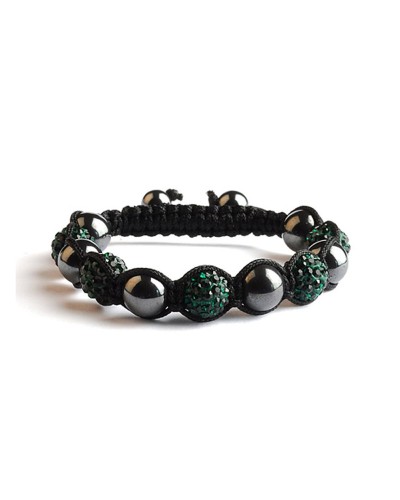 Bracelet Shamballa 5 perles Vert Emeraude / Hematite - Toutacoo.