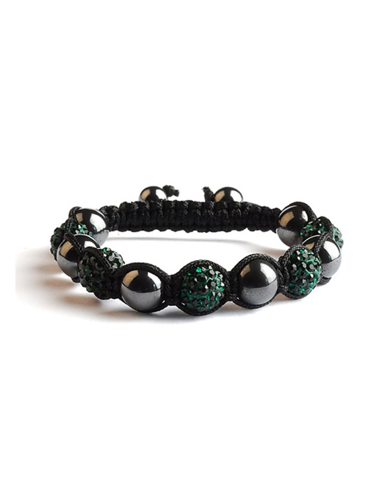 Bracelet Shamballa 5 perles Vert Emeraude / Hematite - Toutacoo.