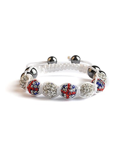 Bracelet Shamballa 7 perles UK / Blanc - Corde blanche - Toutacoo.