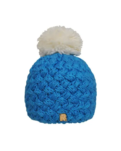 Bonnet turquoise, pompon écru - Vente de bonnet en laine - Toutacoo.