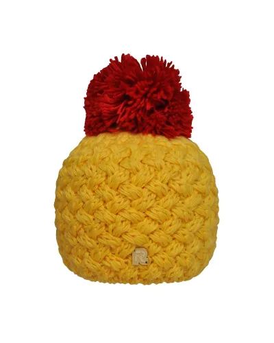 Bonnet jaune, pompon rouge - Vente de bonnet en laine - Toutacoo.