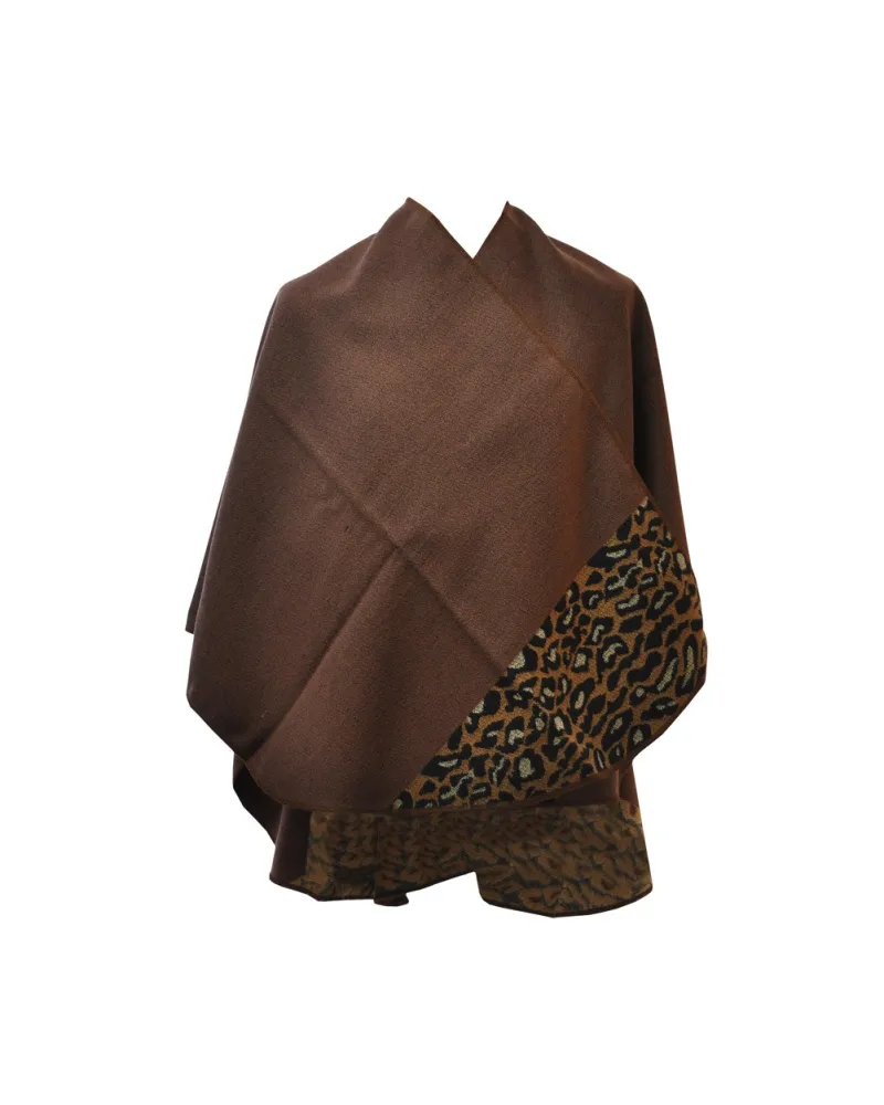 Poncho léopard marron arrondi - Boutique de ponchos femme - Toutacoo.