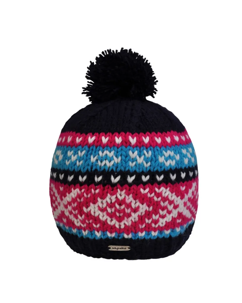 Bonnet Givré Navy Fluo - Bonnet à pompon pour l'hiver et le ski - Toutacoo.