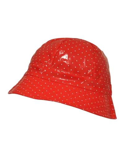 Red vinyl rain hat with polka dots - Waterproof hat sale - Toutacoo.