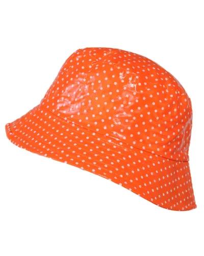 Orange vinyl rain hat with polka dots - Waterproof hat sale - Toutacoo.