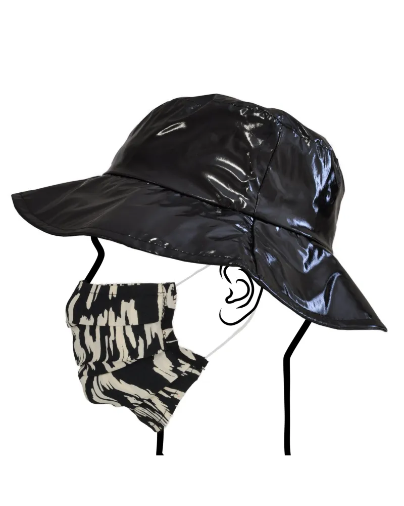 Capeline imperméable noir et son masque en tissu réutilisable  - Vente de chapeau imperméable - Toutacoo.