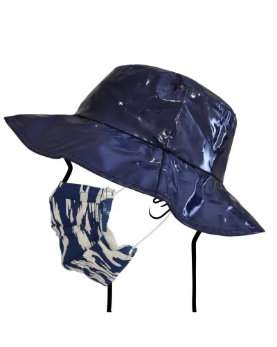 Capeline imperméable bleue et son masque en tissu réutilisable  - Vente de chapeau imperméable - Toutacoo.