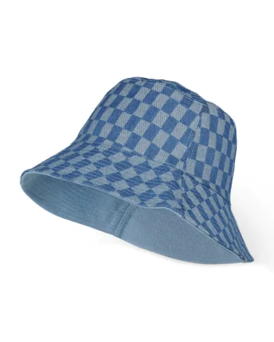Chapeau souple à damier bleu jean, reversible uni - Vente de chapeaux - Toutacoo.