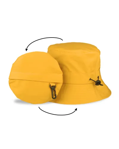 Yellow summer hat that folds into its built-in pocket - Toutacoo.