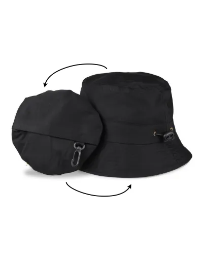 Schwarzer Sommerhut, zusammenfaltbar in integrierter Tasche – Toutacoo.