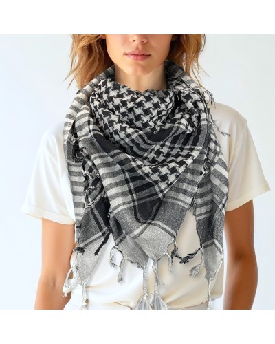 Keffieh noir / blanc en coton, foulard palestinien, Toutacoo.